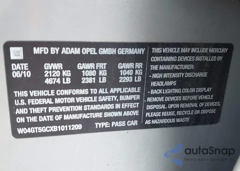 2011 Buick Regal Cxl z USA, uszkodzony, nr VIN W04GT5GCXB1011209